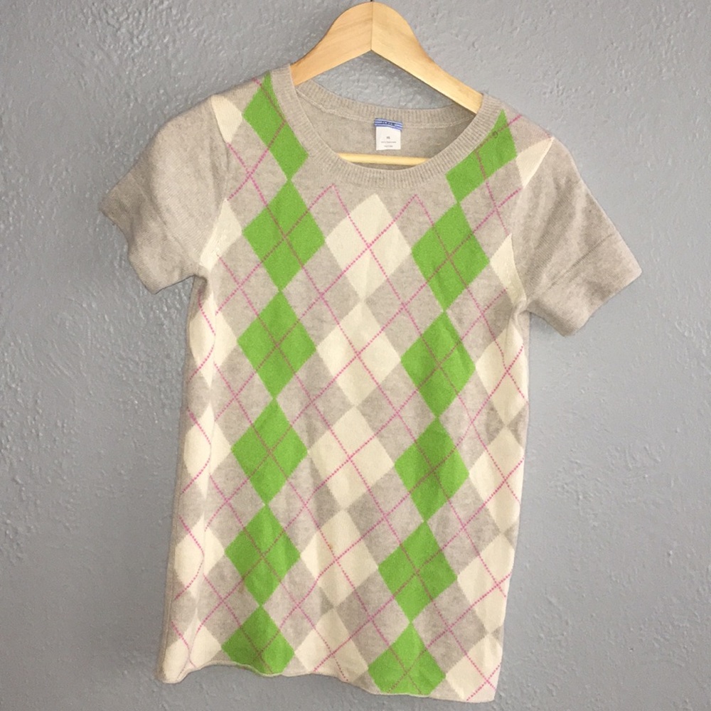 J.Crew Cashmere Argyle Short Sleeve Sweater